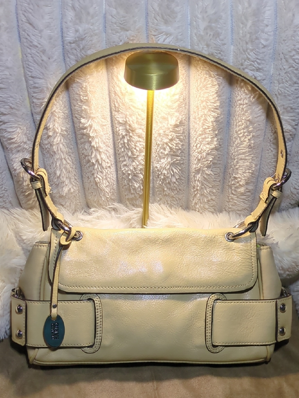 Vintage Franco Sarto Cream Leather Shoulder Bag w/ Silver Hardware NOW ONLY $60